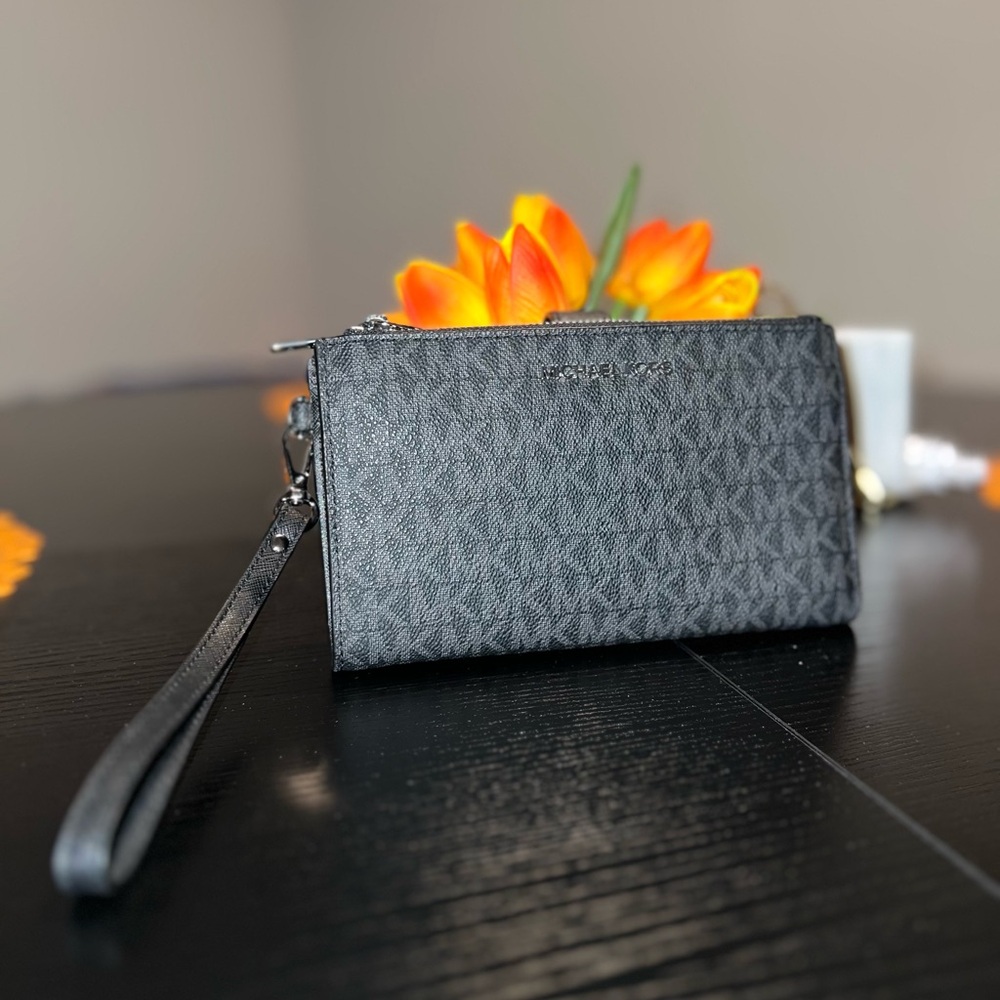 Michael Kors Black Monogram Wristlet Wallet